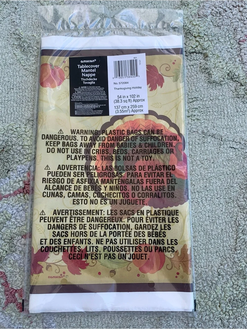 New Sealed Thanksgiving Turkey Fall Tablecloth / Kitchen Linens